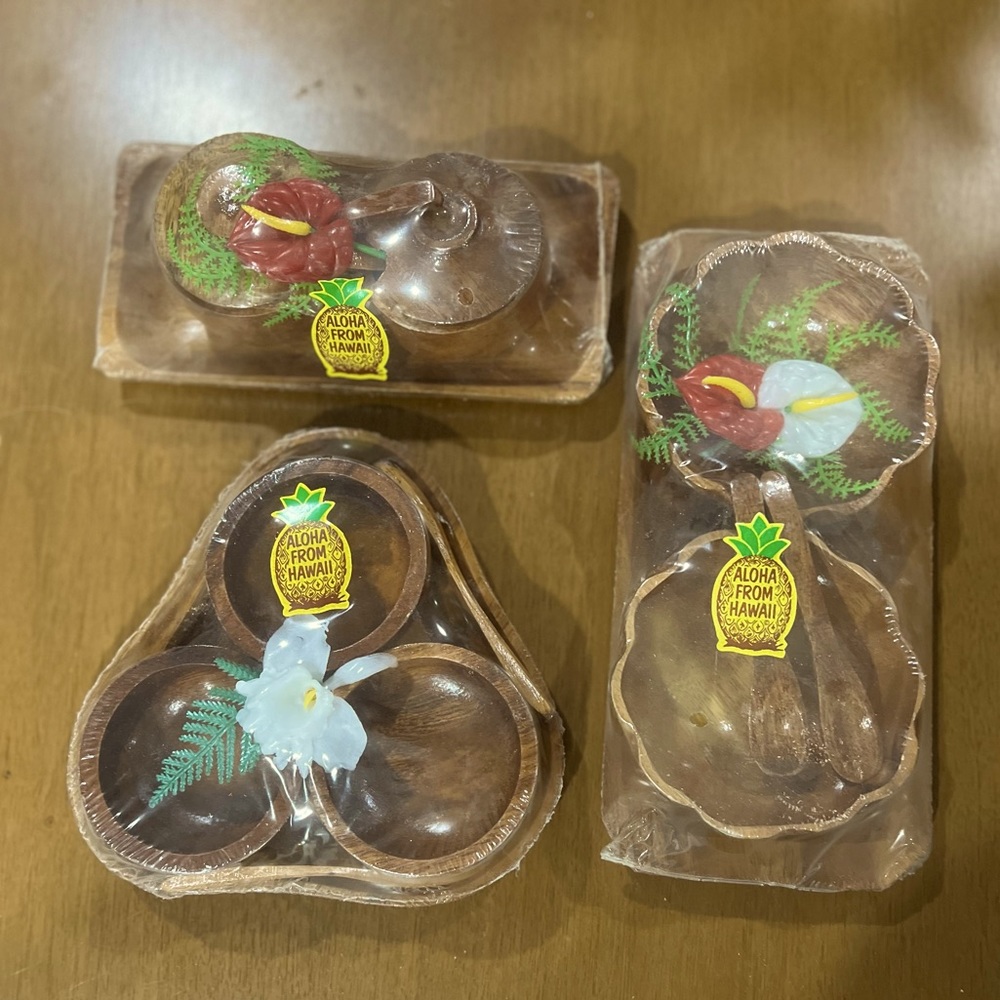 Vintage Hawaiian Wood Serving Bowls & Trays - ALL 3 INCLUDED *Free Shipping*